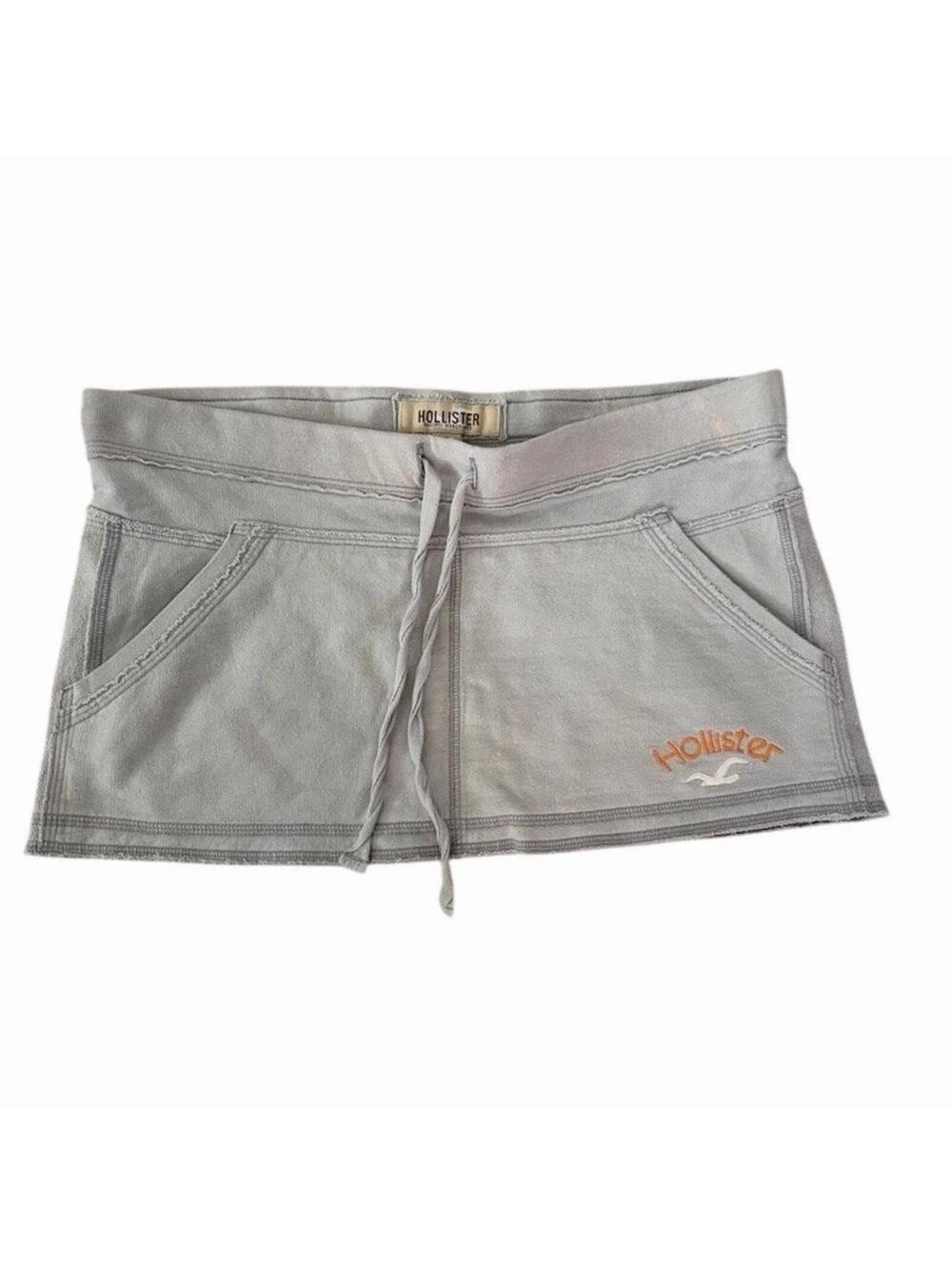 Vintage Hollister Skirt Womens Size M Gray Drawstring Mini Embroidered Logo Y2K